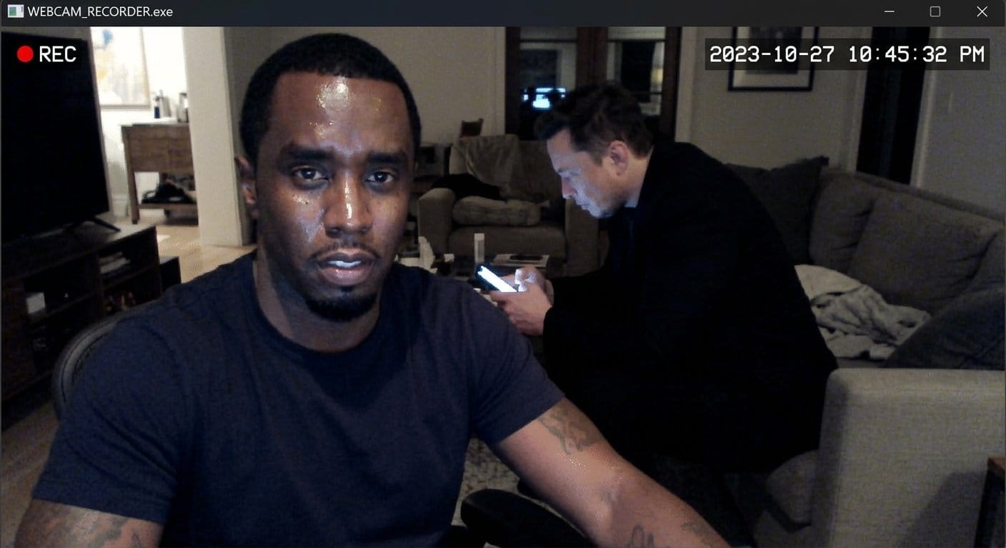 A leaked image from Nano Banana 2 showing a fake webcam screenshot of Diddy and Elon Musk.